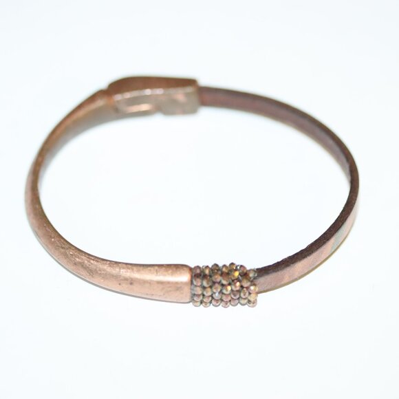Sundance Copper Leather and Glass Bead Magnet Bracelet - Picture 1 of 6